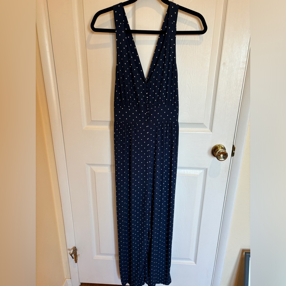 Madewell jumpsuit with long pant legs. Blue polka dot - size 10.
